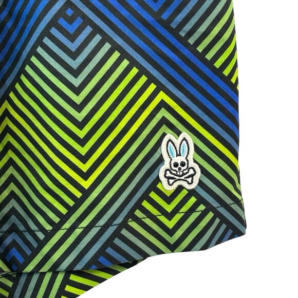Psycho Bunny Swim Trunks Large Blue Green Adrian Chevron Logo Board Shorts Beach - Picture 5 of 14